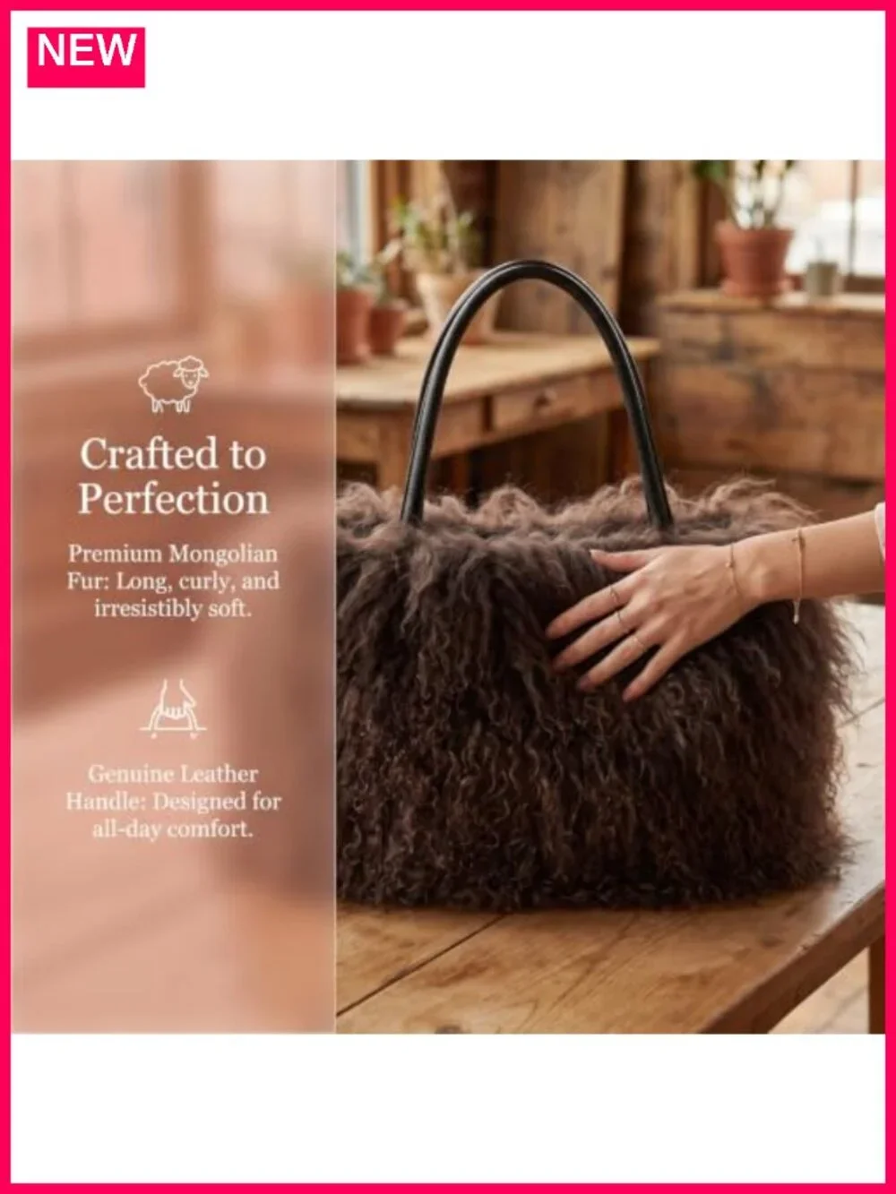Women Luxury Real Curly Mongolian Lamb Fur Purse